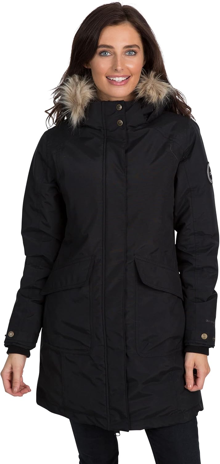 Trespass Damen Bettany Warme Lange Daunenjacke Mit Abnehmbarer Kapuze