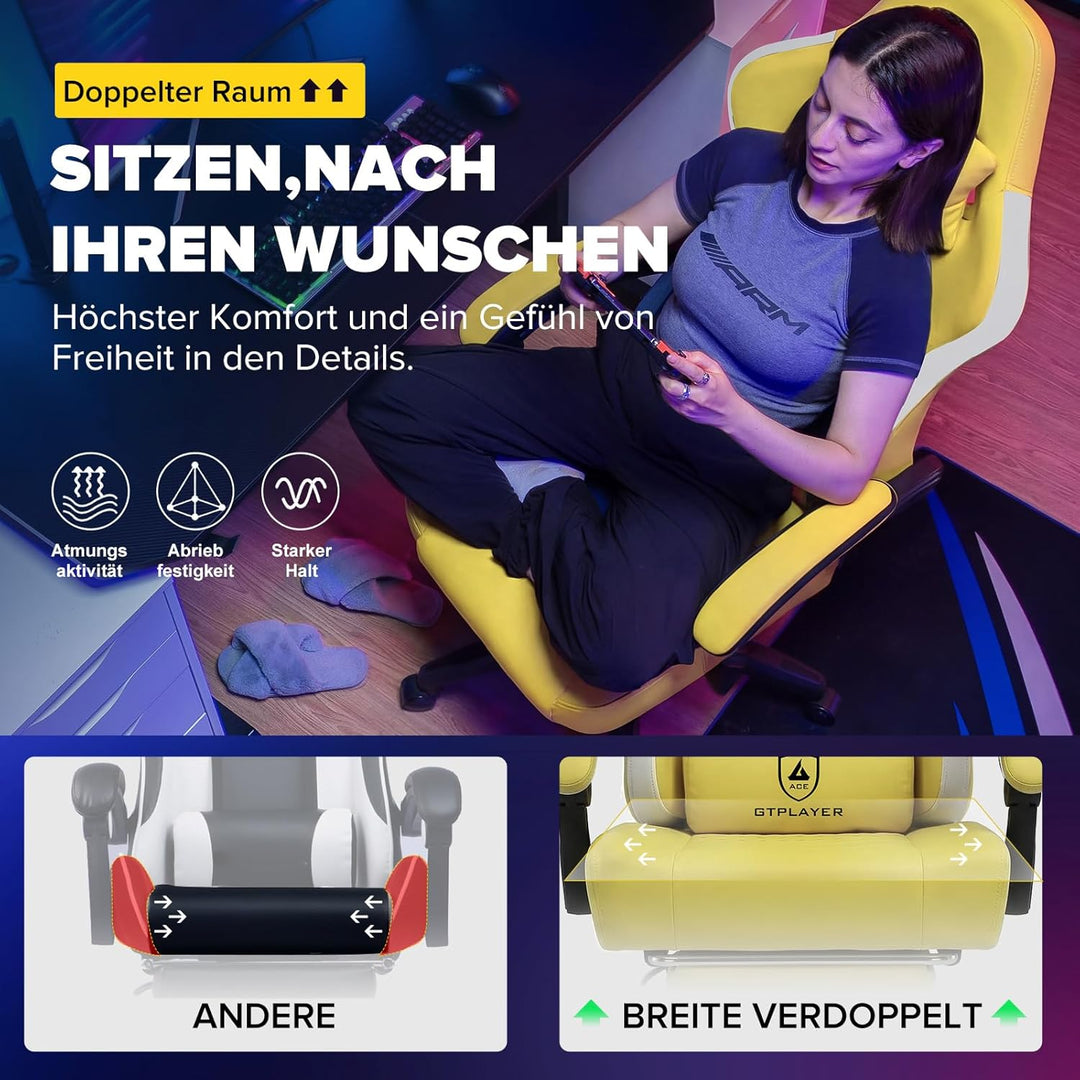 GTPLAYER Gaming Stuhl Ergonomischer Gaming Sessel Schreibtischstuhl Kunstleder, Federsitzkissen, Ver