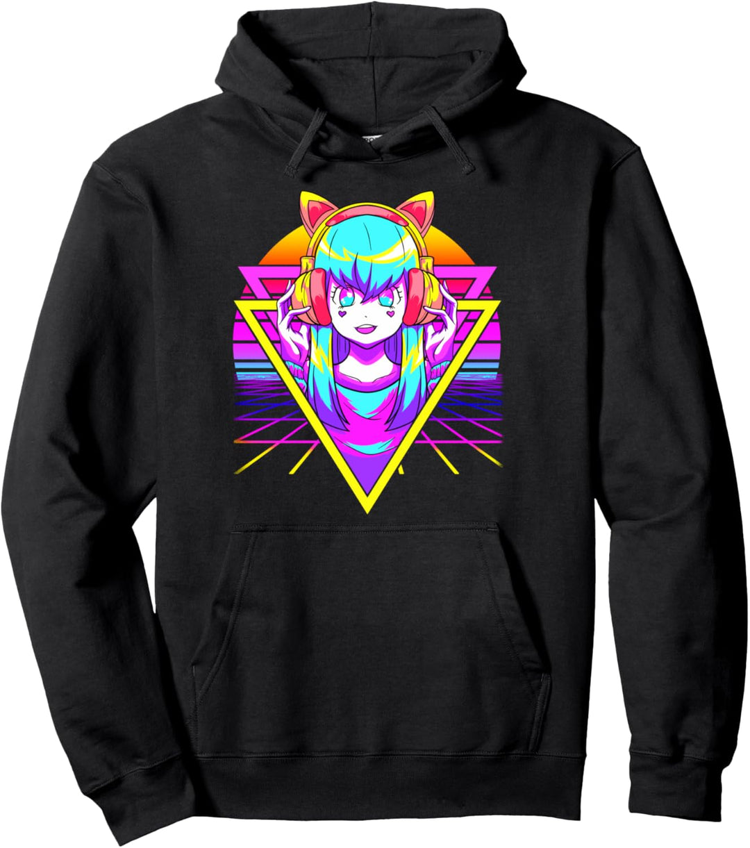 Vaporwave Aesthetic Anime Otaku Geometry Vaporwave Pullover Hoodie