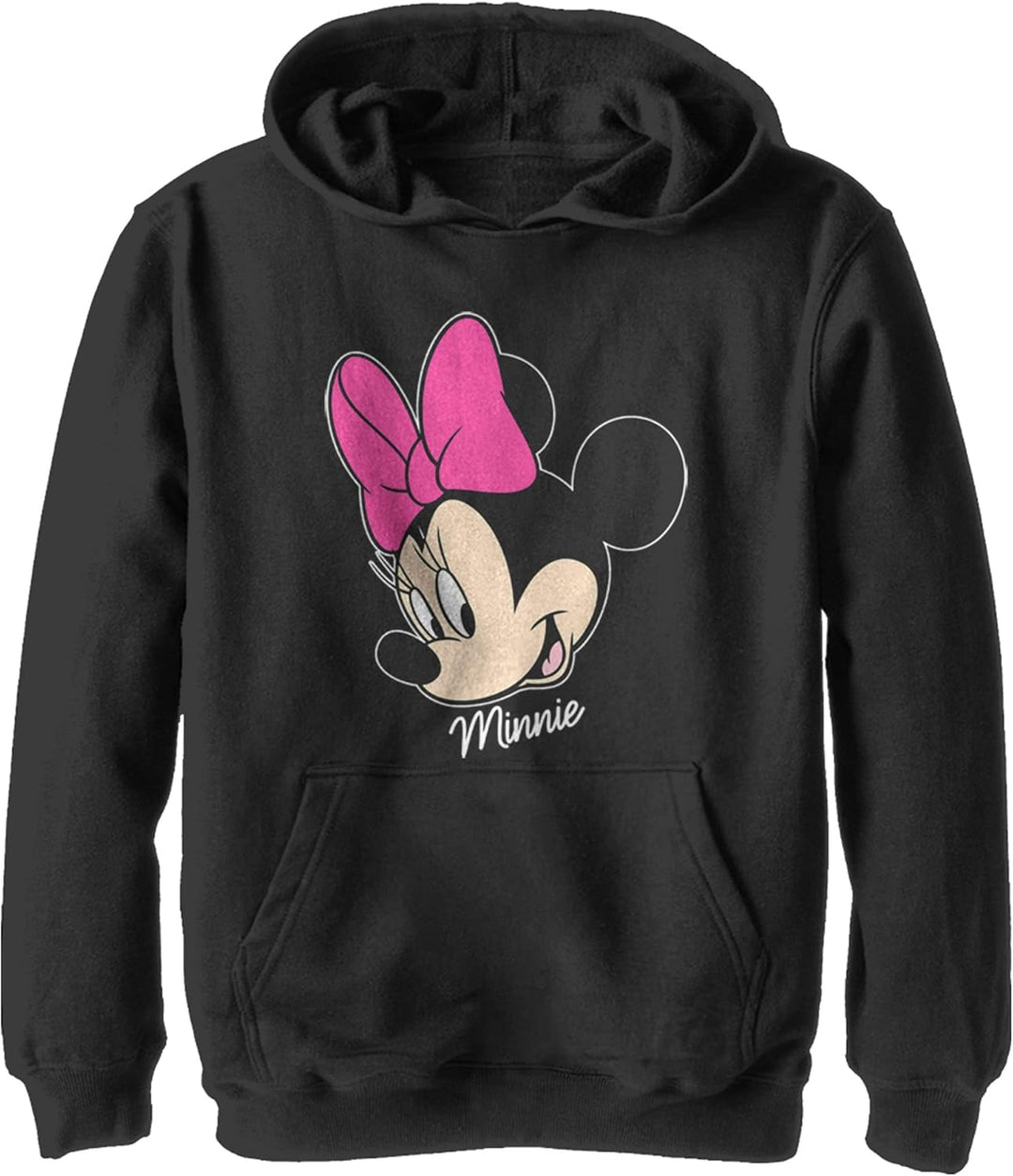 Disney Characters Minnie Big Face Boy's Hooded Pullover Fleece, Black, Small