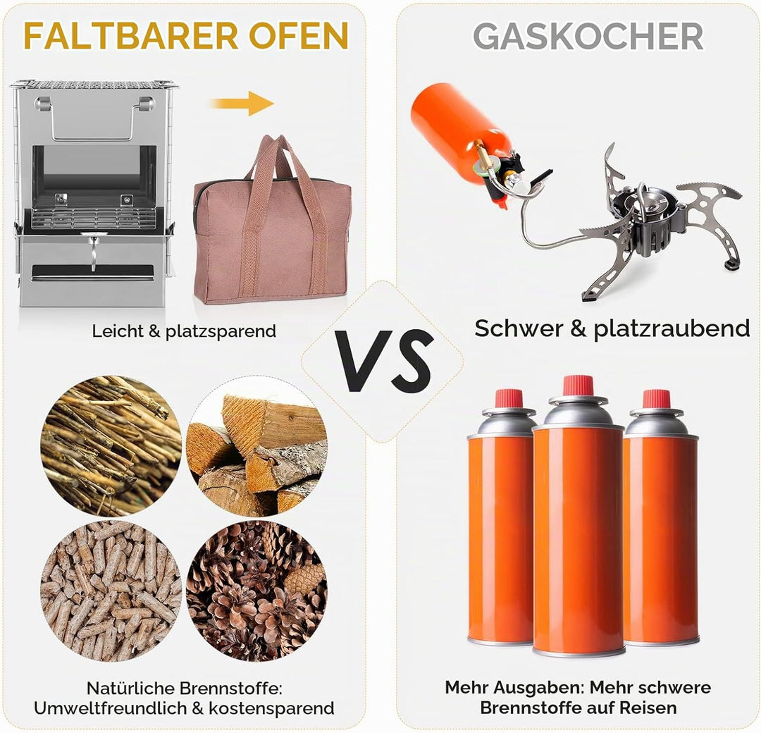 Lixada Camping-Pfanne aus Edelstahl, zusammenklappbar, Holzofen, Mini-Grill, mit Transporttasche, fü
