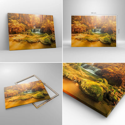 ARTTOR Bilder auf Leinwand 100x70cm Leinwandbild Wald Bach Tropen Natur Gross Wanddeko Bild Schlafzi