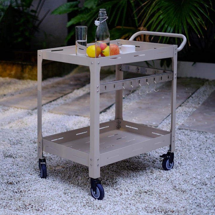 casa.pro Outdoor Servierwagen Bard Garten Rollwagen mit 2 Ablagen Stahl Indoor 72 x 77 x 38 cm Grill
