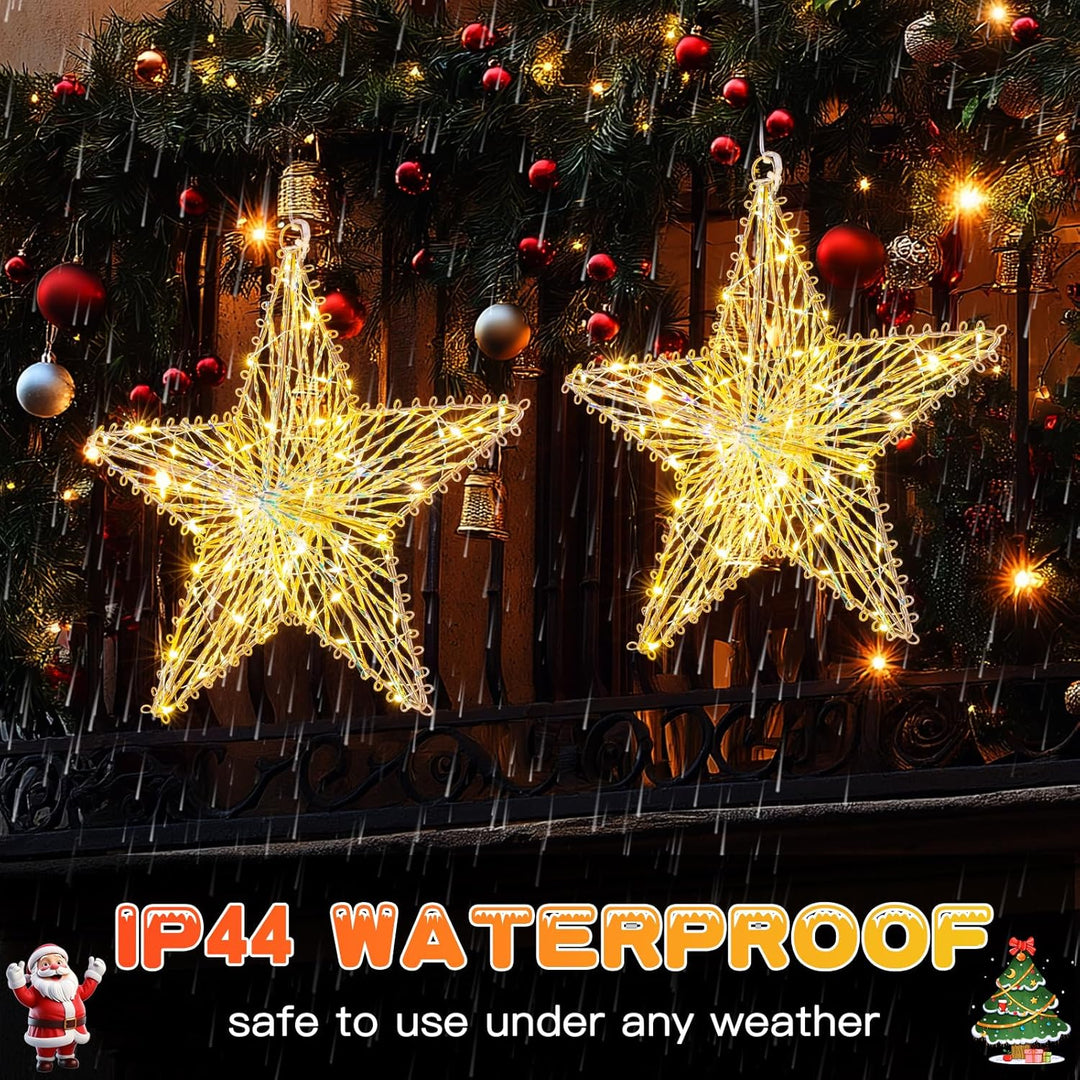 LED Weihnachtsstern Beleuchtung 2 Stück, Weihnachtsfenster Stern Weihnachtsvorhang Lichter batterieb