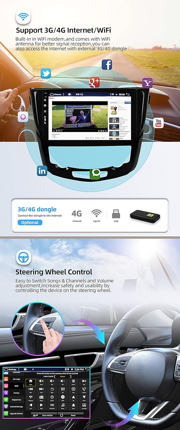 Android 15 IPS Autoradio für Nissan X-Trail Qashqai j11 Rouge(2014-2018) - 4G+64G - Eingebaut DSP/Ca