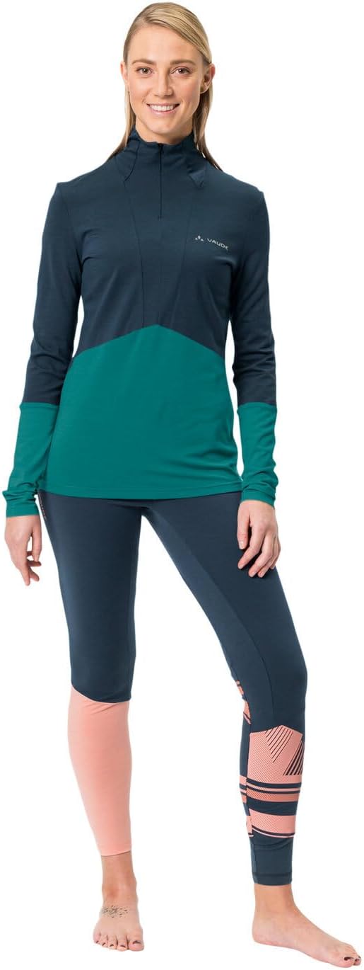 VAUDE Damen Wo Monviso Wool Halfzip Shirt, Wave, 38 Langarmshirt, Welle