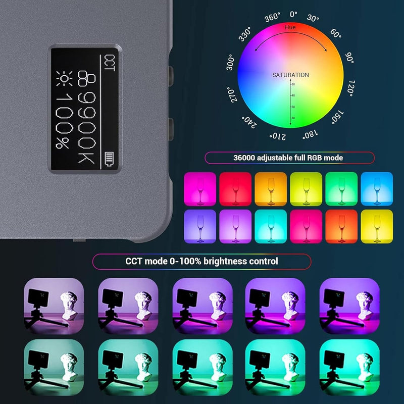 SMALLRIG Led Videoleuchte RGB, Leichtes Fotolicht mit Integriertem LCD-Display, 2500K–8000K, CRI 96,