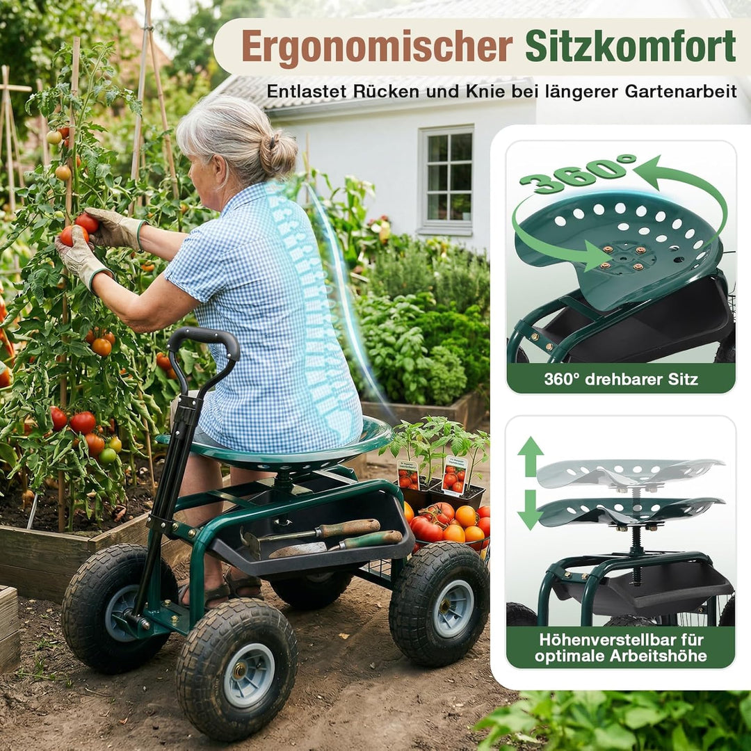 Sekey Gartenrollsitz mit Griff & Ø 25,5cm Reifen - Fahrbarer Rollsitz für Gartenarbeit bis 180kg - 3