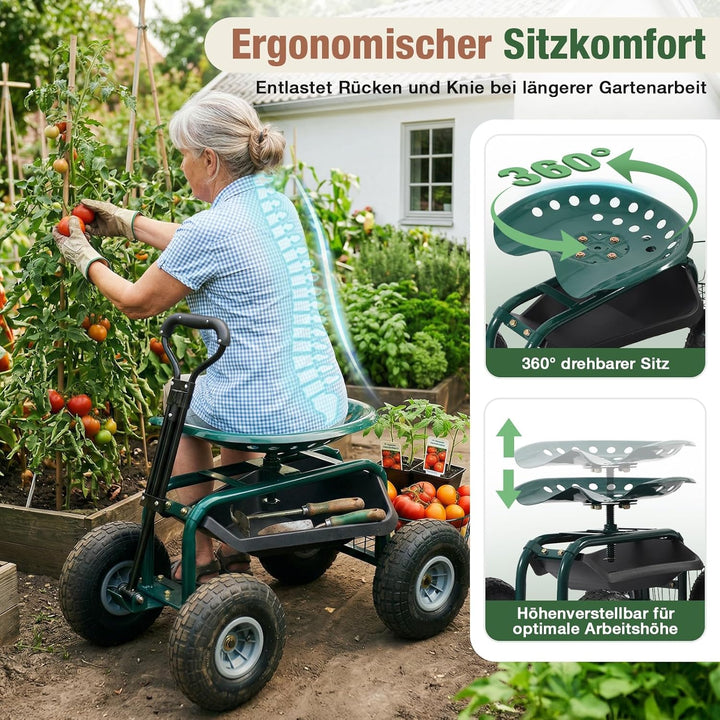 Sekey Gartenrollsitz mit Griff & Ø 25,5cm Reifen - Fahrbarer Rollsitz für Gartenarbeit bis 180kg - 3