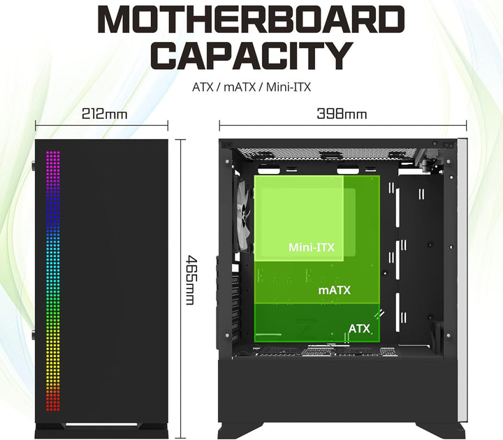 Zalman S5 RGB ATX Gehäuse mit verglasten Paneelen, Schwarz, Schwarz