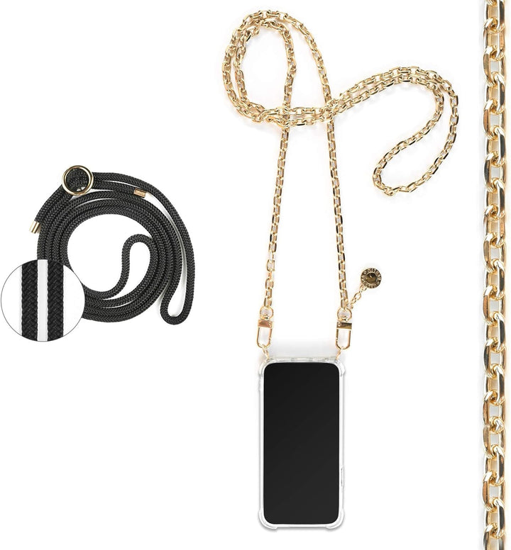 Jalouza Handykette, Kordel & Hülle Bundle kompatibel mit iPhone 12 Pro Max - Ankerkette in Gold und