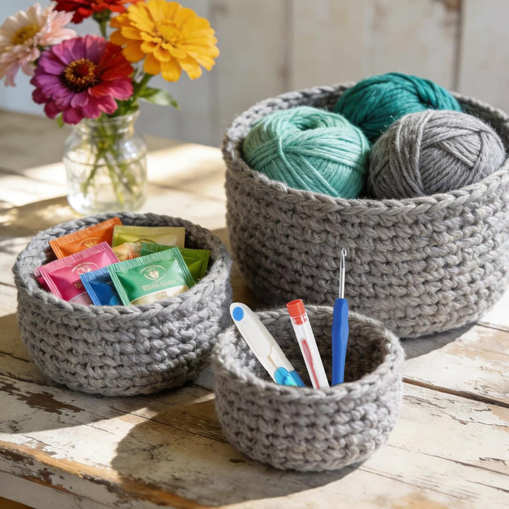 Hoypeyfiy Häkelset für Anfänger, enthält runde Korbmuster und Anleitungen, komplettes Set mit Häkeln