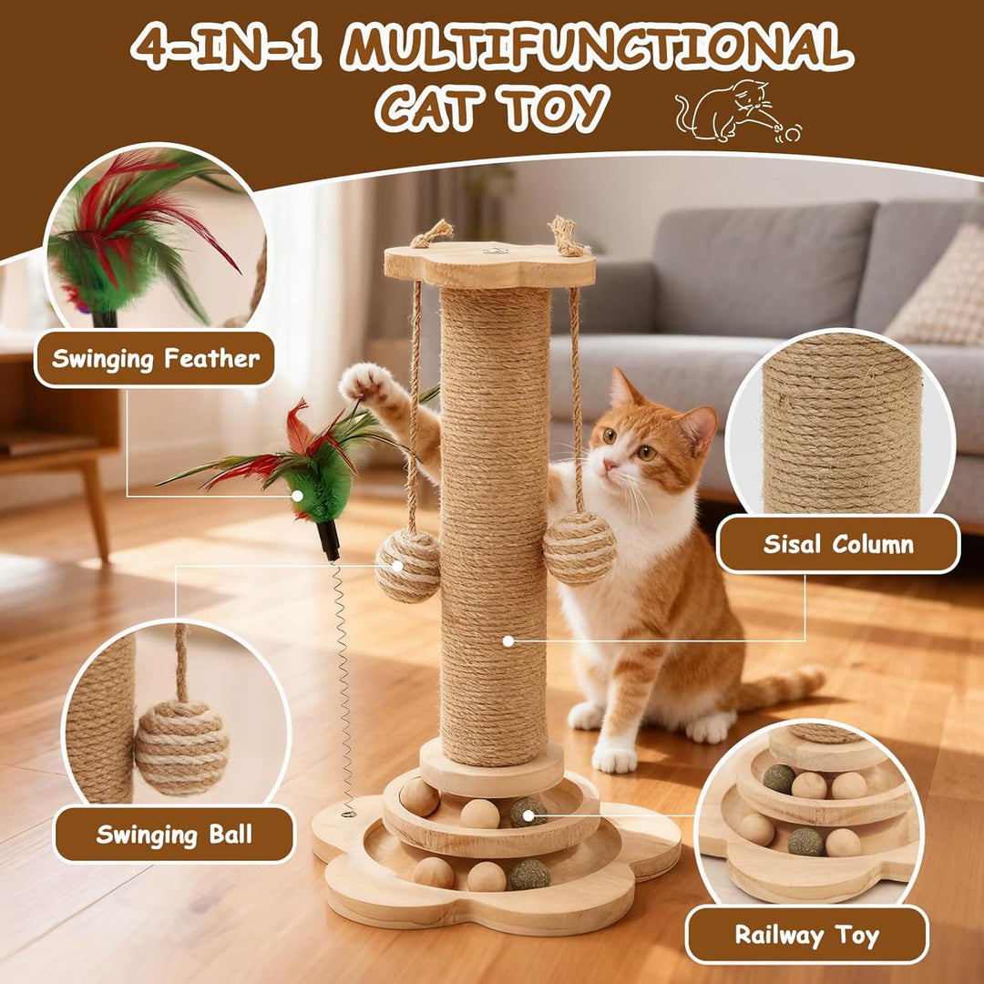 Kratzbaum Klein für Katzen, 25×50cm aus Natur-Sisal &amp; Holz, Interaktives Katzenspielzeug mit Hängend