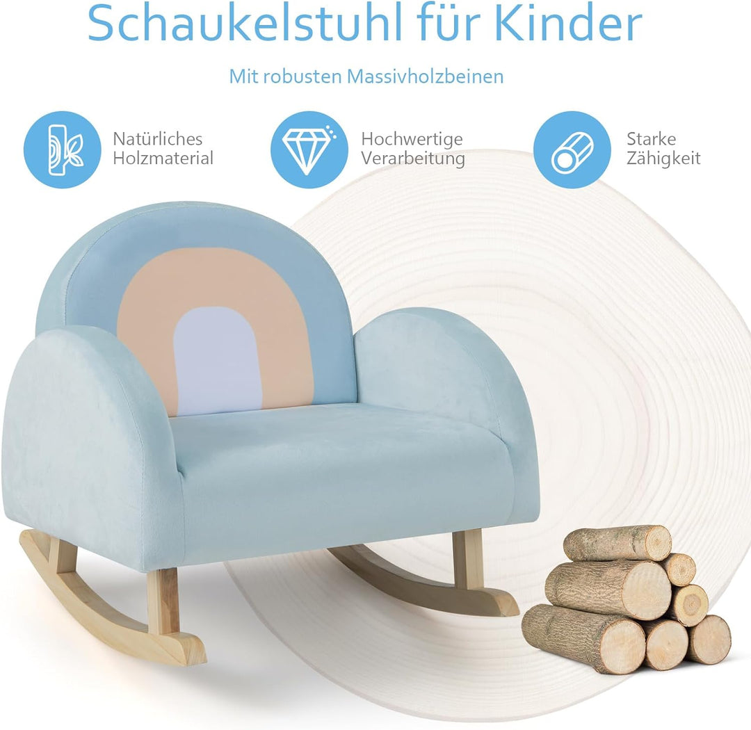 DREAMADE Kindersessel, Kindersofa aus Veloursstoff mit Rückenlehne, massiven Holzfüssen & Kippsicher