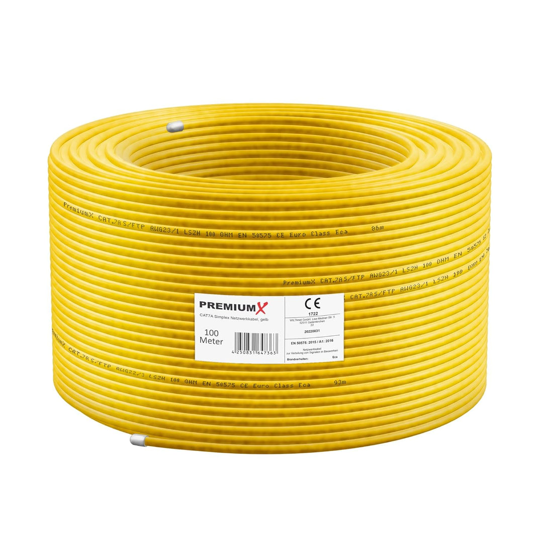 Premium X 100m CAT 7A Netzwerkkabel Simplex LAN-Kabel Ethernet Datenkabel S/FTP PiMF PoE Cca Cat7A I