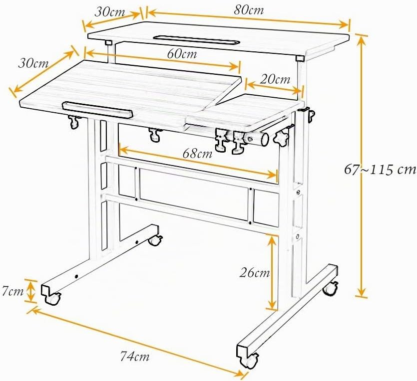 sogesfurniture höhenverstellbar Computertisch Laptoptisch mit Rollen, Mobiler Schreibtisch PC Tisch