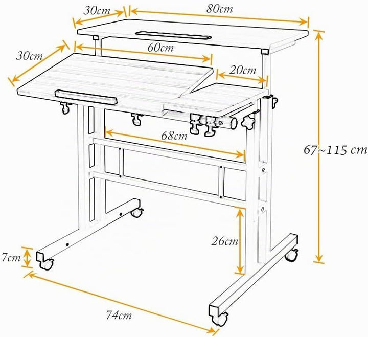 sogesfurniture höhenverstellbar Computertisch Laptoptisch mit Rollen, Mobiler Schreibtisch PC Tisch