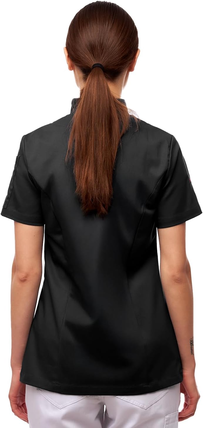 strongAnt Kochjacke Damen kurzarm Stretch mit Druckknöpfen oder Reissverschluss Kochuniform XS Schwa