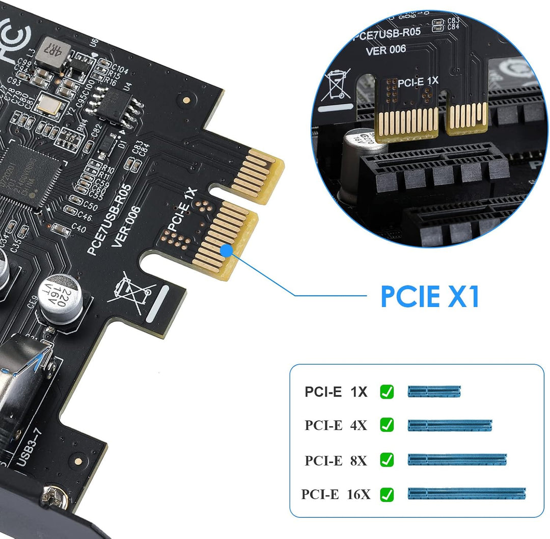 MZHOU 7 Port USB 3.0 PCI Express Erweiterungskarte, PCIe Karte Anschluss USB 3.2 (USB 3.1) Gen1 Kart