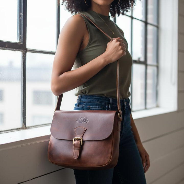 SID & VAIN Schultertasche Yale aus Premium Leder I Handtasche Schultergurt für Damen I Umhängetasche