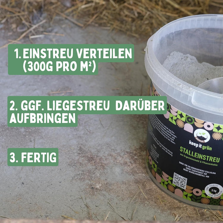 Premium Stalleinstreu (5kg) - aus Pflanzenkohle und Urgesteinsmehl - optimal für Hühner & Pferde - n