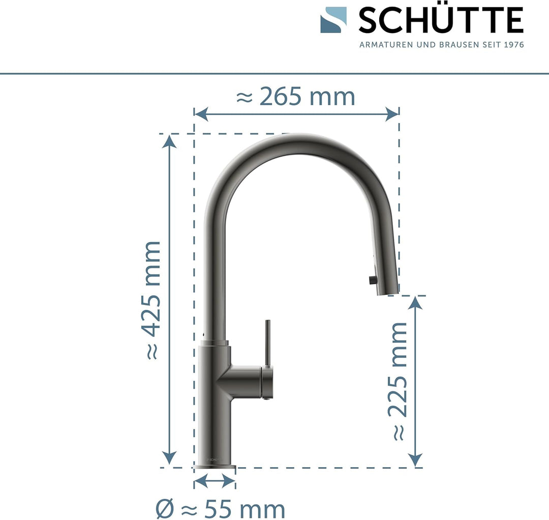 SCHÜTTE 79562 Blackpool Küchenarmatur mit ausziehbarer Geschirrbrause, 360 Grad Wasserhahn für die K