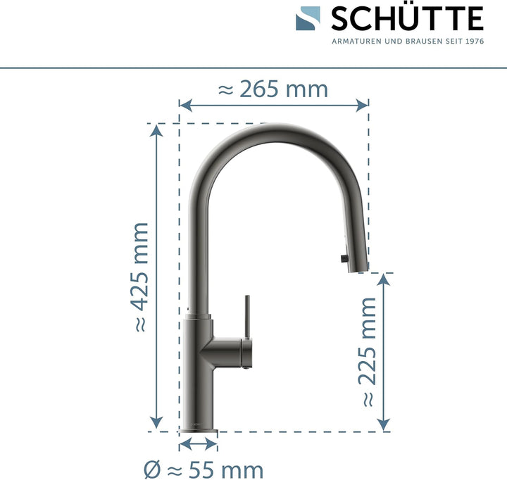 SCHÜTTE 79562 Blackpool Küchenarmatur mit ausziehbarer Geschirrbrause, 360 Grad Wasserhahn für die K
