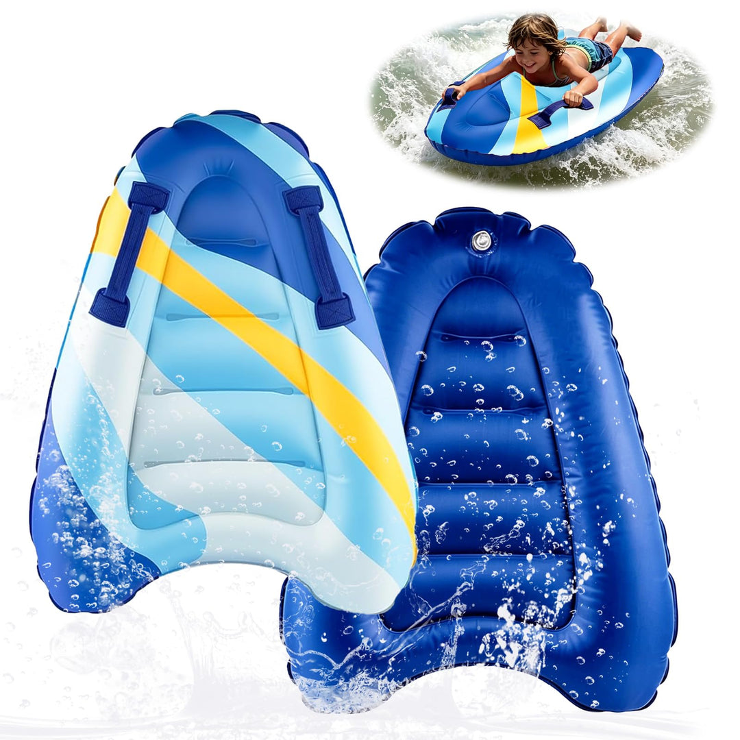 Aufblasbares Bodyboard Tragbares Bodyboard Kinder mit Griffen,Faltbar Schwimmenboard Blaue Streifen,