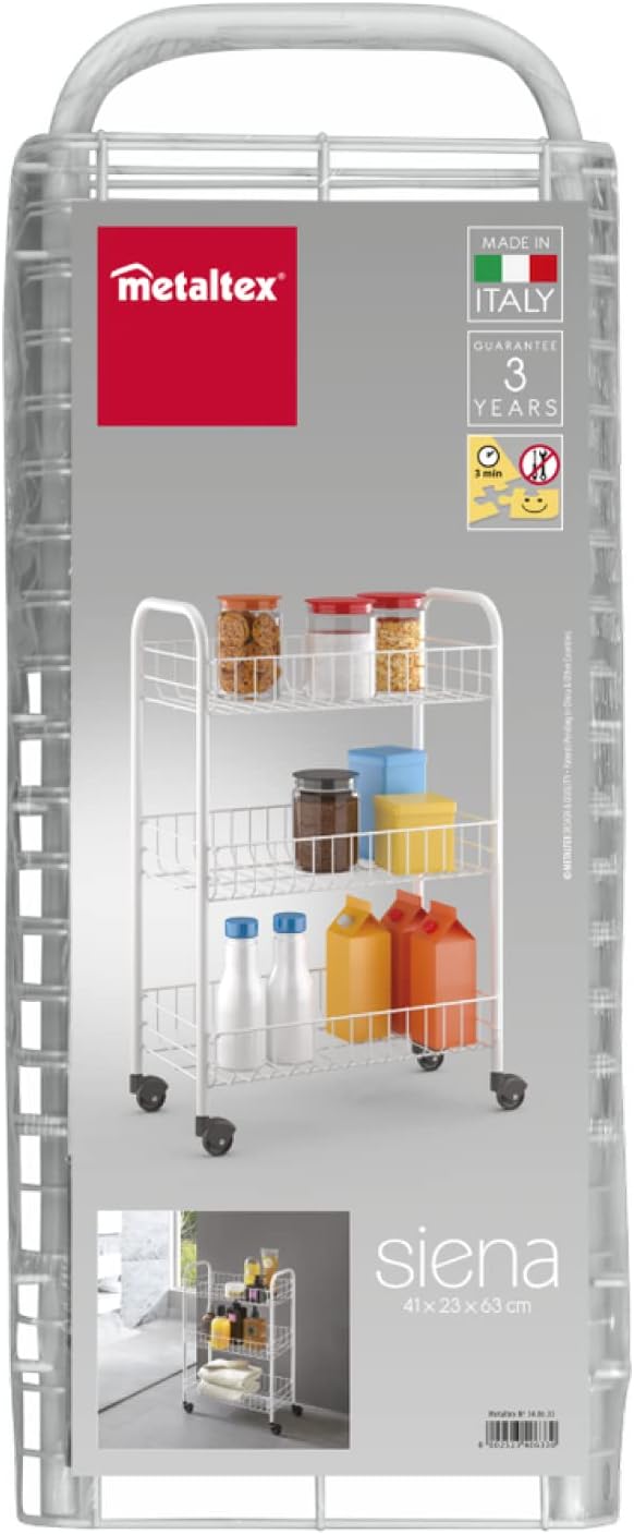 Metaltex Allzweckwagen 3-Etagen, Metall, Weiss, 41 x 23 x 63 cm, 1 Einheiten Weiss 41 x 23 x 63 cm,