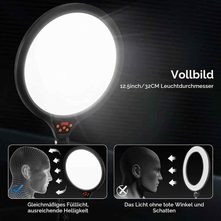 LED Videolicht 35CM, Ringlicht mit Stativ Stufenlose Dimmbare 2700-6500K Digitales Anzeigefeld Handy