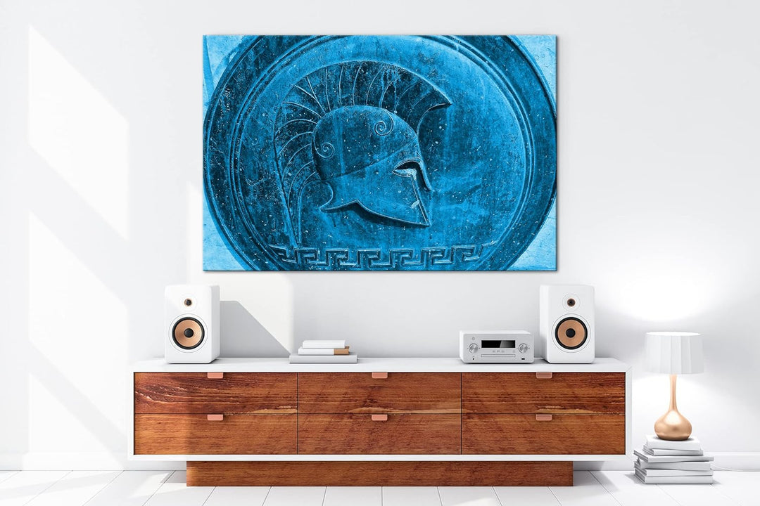 deyoli altes römisches Bronzerelief Gladiator Format 80x60 Effekt: Monocrome Blau als Leinwandbild,