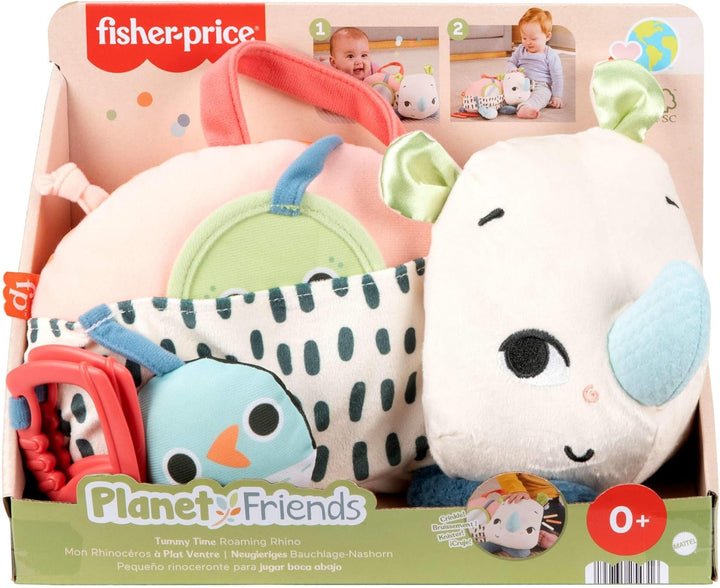 Fisher-Price Spielzeug für Neugeborene Planet Friends Neugieriges Bauchlage-Nashorn Plüschtier mit s