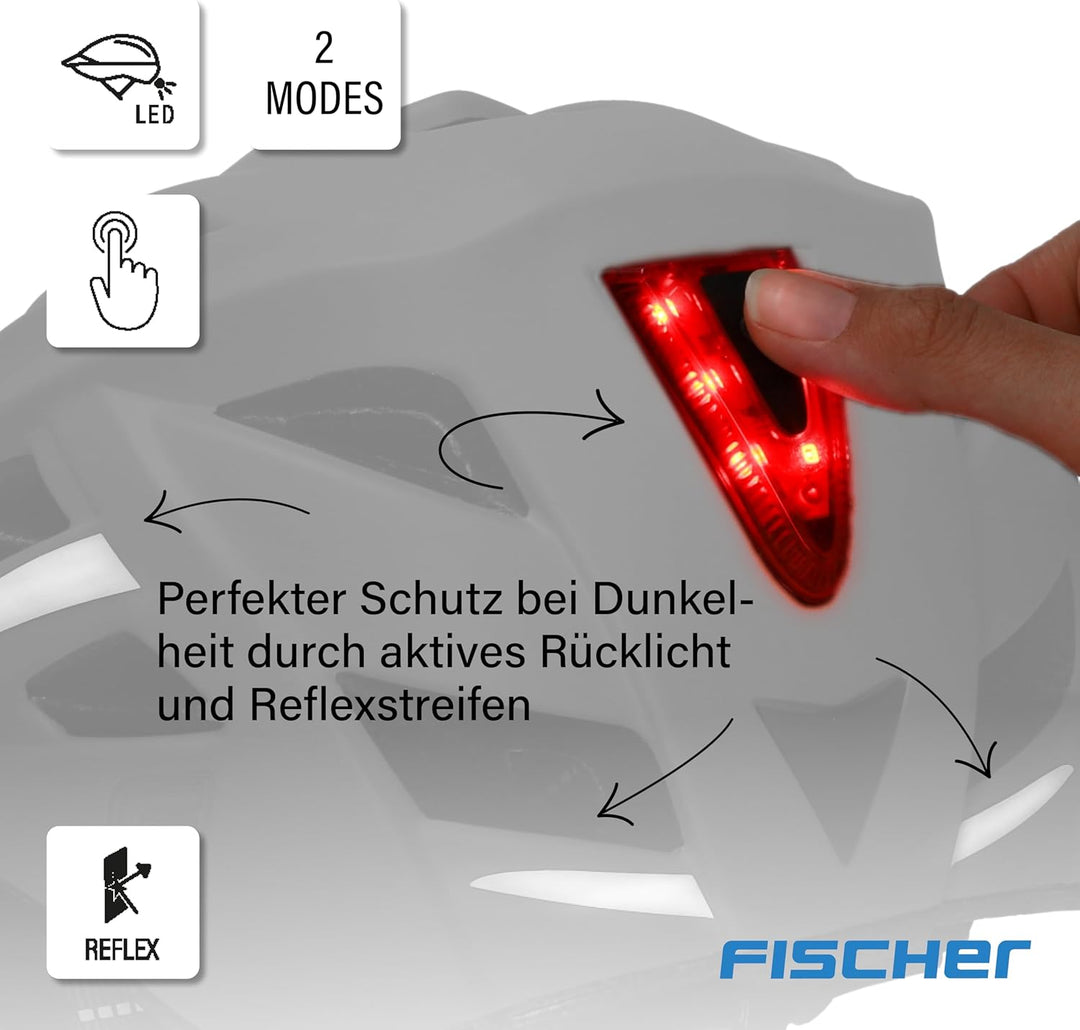 FISCHER Fahrradhelm, Radhelm, Cityhelm Urban Plus, mit integriertem LED-Rücklicht für Damen und Herr