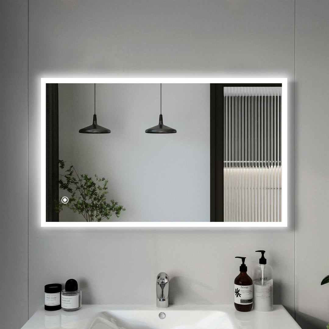 LED Badspiegel mit Beleuchtung, 100x60cm Wandspiegel Badezimmerspiegel mit Touch-Schalter Kaltweiss