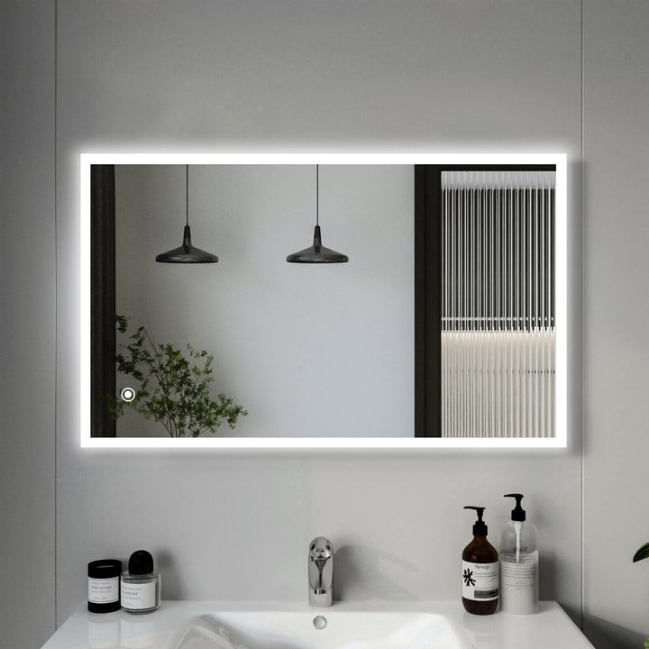 LED Badspiegel mit Beleuchtung, 100x60cm Wandspiegel Badezimmerspiegel mit Touch-Schalter Kaltweiss