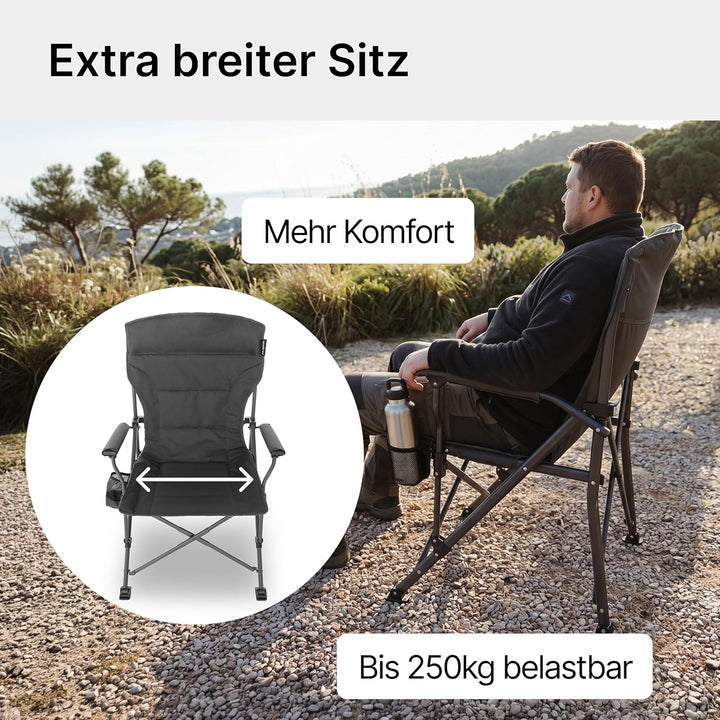 qeedo Johnny Jumbo, Stabiler XXL Campingstuhl bis 250 kg belastbar, mit Armlehnen, Getränkehalter, K