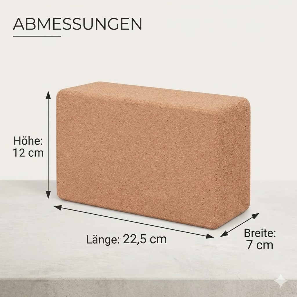 ROOTED Yogablock 2er Set Naturkork – Rutschfest, Ergonomisch & Nachhaltig, 22,5x7x12 cm Leichter Kor