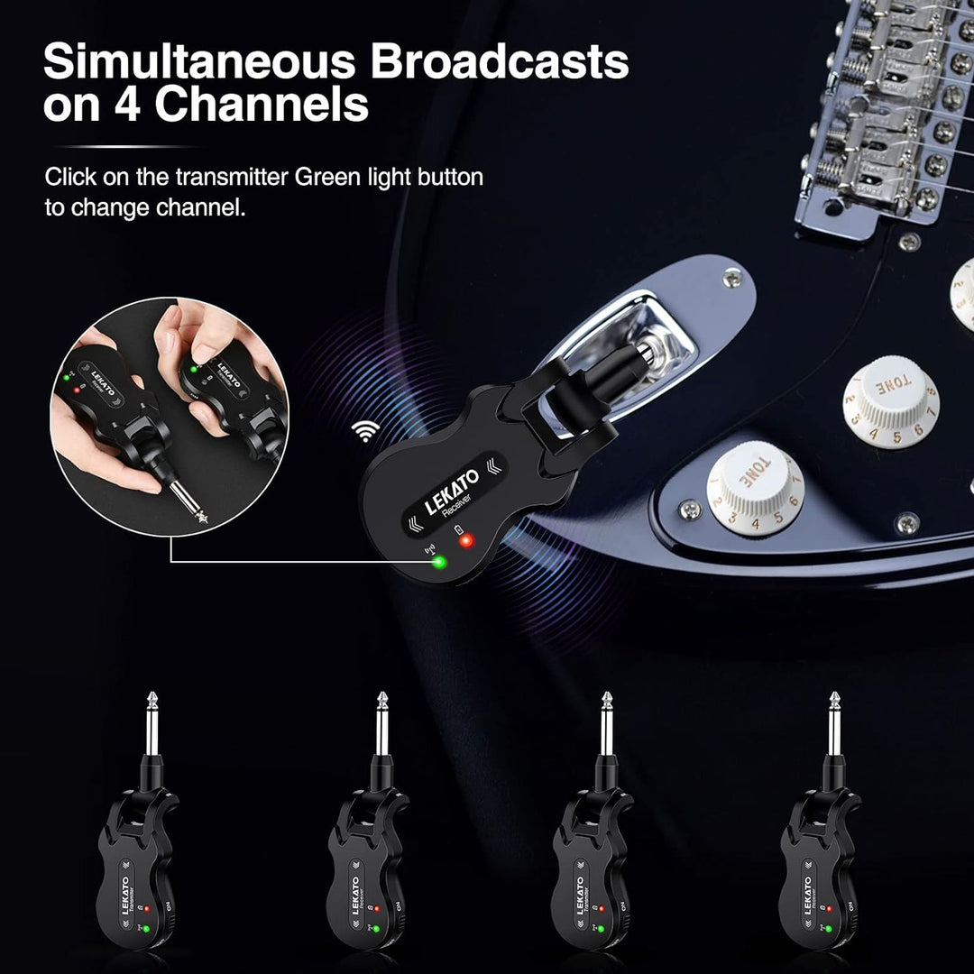 LEKATO 5,8 GHz Drahtloses Gitarrensystem Drahtloses Gitarrensystem Wiederaufladbares digitales Gitar
