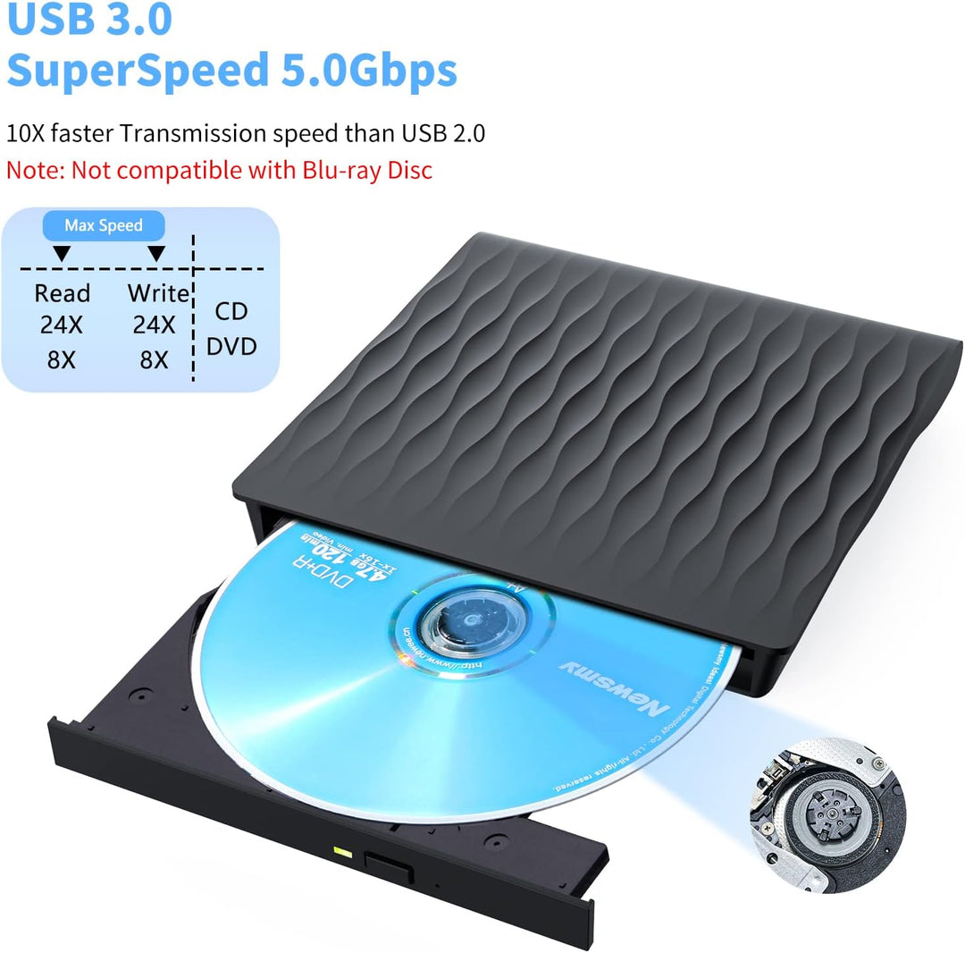 CD Laufwerk Extern USB 3.0 & Type-C, LPUNCD Professionell Externes DVD Laufwerk CD DVD Brenner +/-RW
