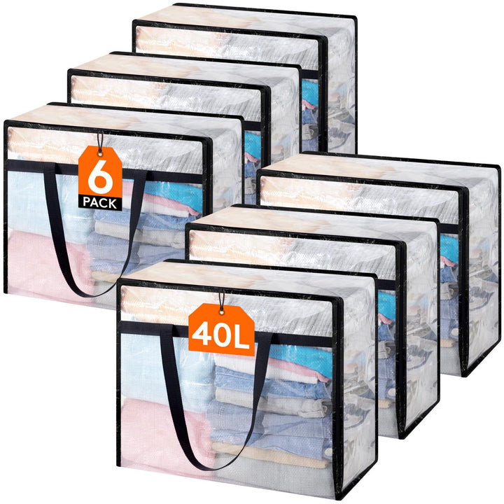 Lifewit 6er-Pack Klare Kleideraufbewahrungstaschen, 40L Bettdecken-Aufbewahrungsbeutel mit Reissvers