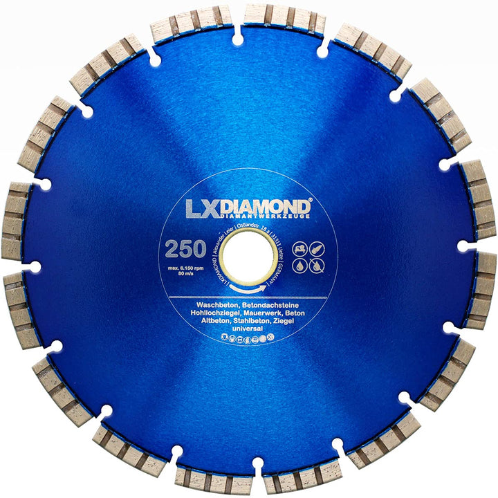 LXDIAMOND Diamant-Trennscheibe 250mm x 25,4mm Diamantscheibe - für Stein Beton Stahlbeton passend fü
