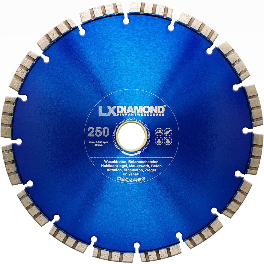 LXDIAMOND Diamant-Trennscheibe 250mm x 25,4mm Diamantscheibe - für Stein Beton Stahlbeton passend fü