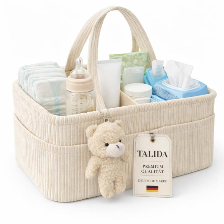 Wickelkorb Cord Beige - Wickelorganizer für Babys – Aufbewahrungskorb für Windeln, Feuchttücher und