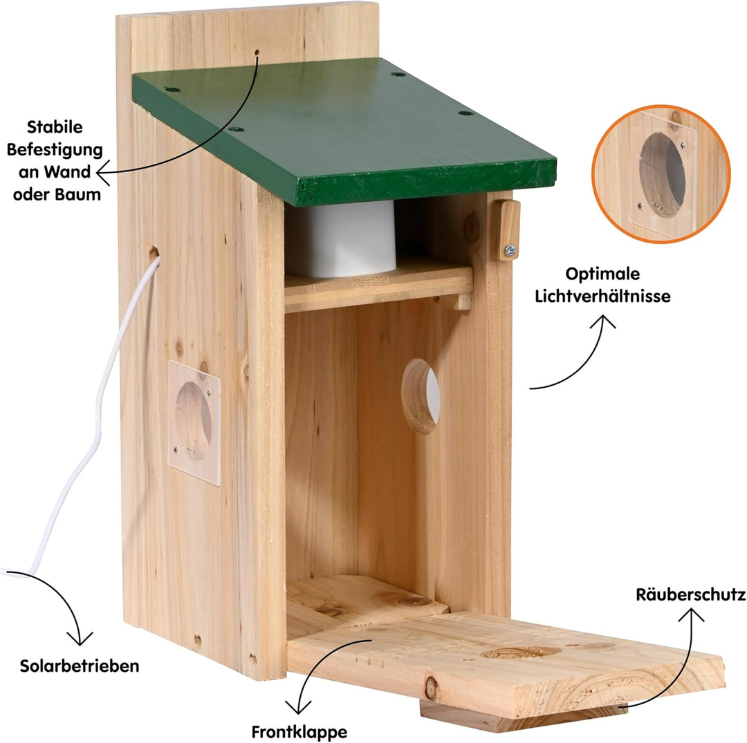 Luxus-VOGELHAUS Nistkasten Eazy mit WiFi Kamera und Solar Panel - Vogelbeobachtung mit Nisthilfe aus