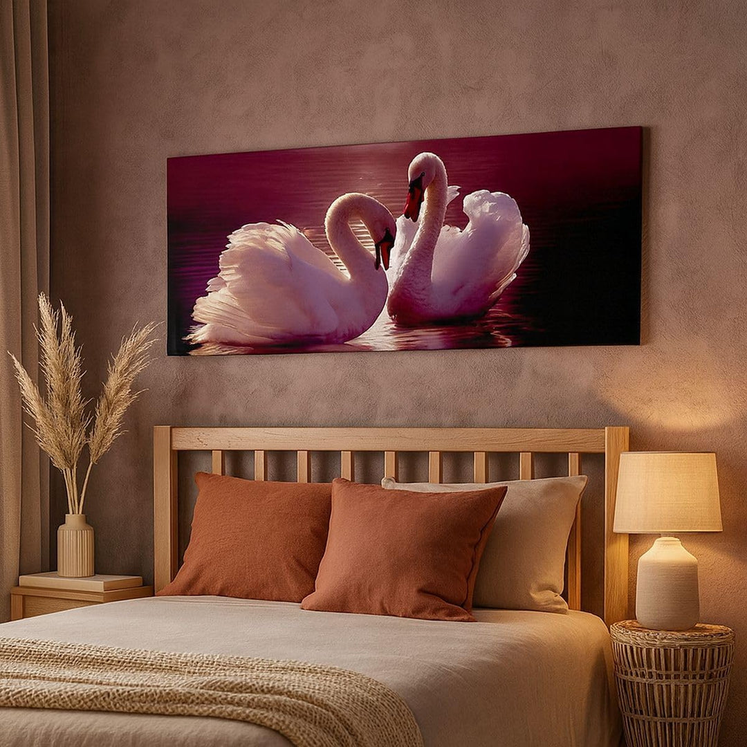 Wandbilder Dekoration Wohnzimmer Schwäne Landschaft Wasser Panorama Bilder auf Leinwand 120x50cm Lei