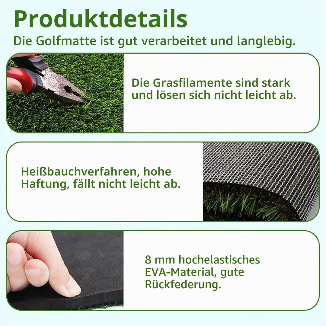 150×120cm Golf Abschlagmatte, Premium Faltbare Golf Trainingsmatte mit 9 Bällen &amp; 9 Tees, Dicke Kuns