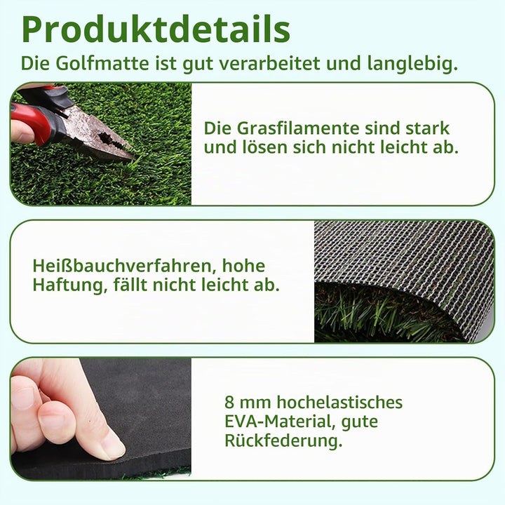 150×120cm Golf Abschlagmatte, Premium Faltbare Golf Trainingsmatte mit 9 Bällen &amp; 9 Tees, Dicke Kuns
