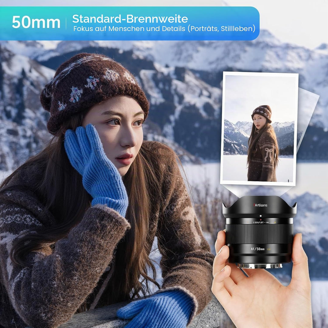 7artisans AF 50mm F1,8 APS-C E-Objektiv, 180g, grosse Blende, Autofokusobjektiv mit Gesichts-/Augene