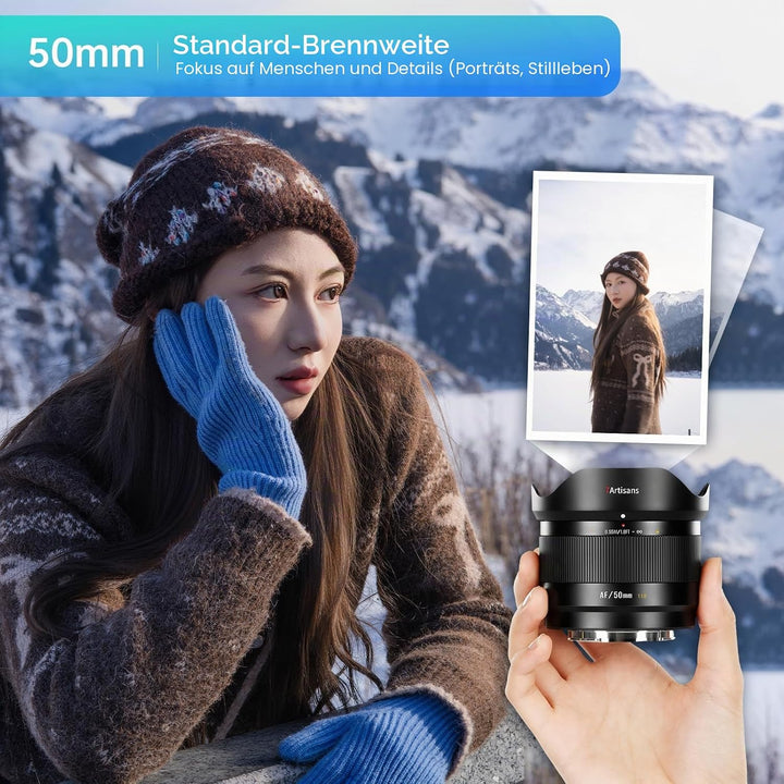 7artisans AF 50mm F1,8 APS-C E-Objektiv, 180g, grosse Blende, Autofokusobjektiv mit Gesichts-/Augene
