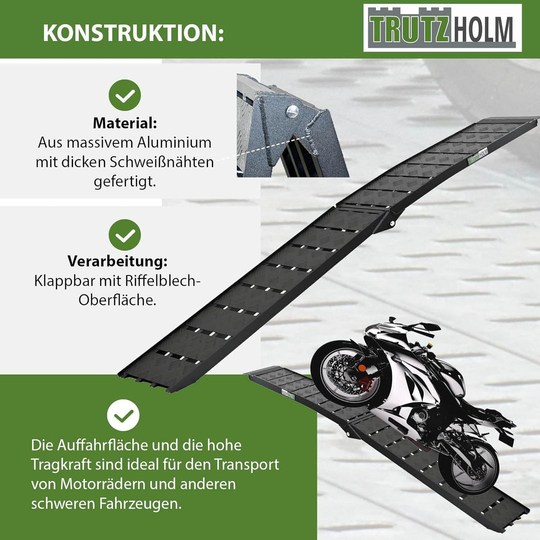 TRUTZHOLM 2 x Auffahrrampe 226 x 28,5 cm Traglast 1360 kg Alu klappbar geriffelt schwarz Motorradram